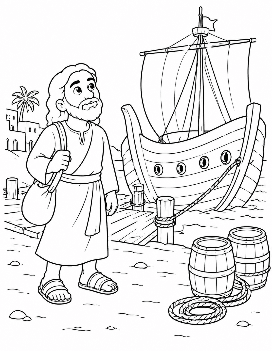 Jonás se prepara para subir al barco